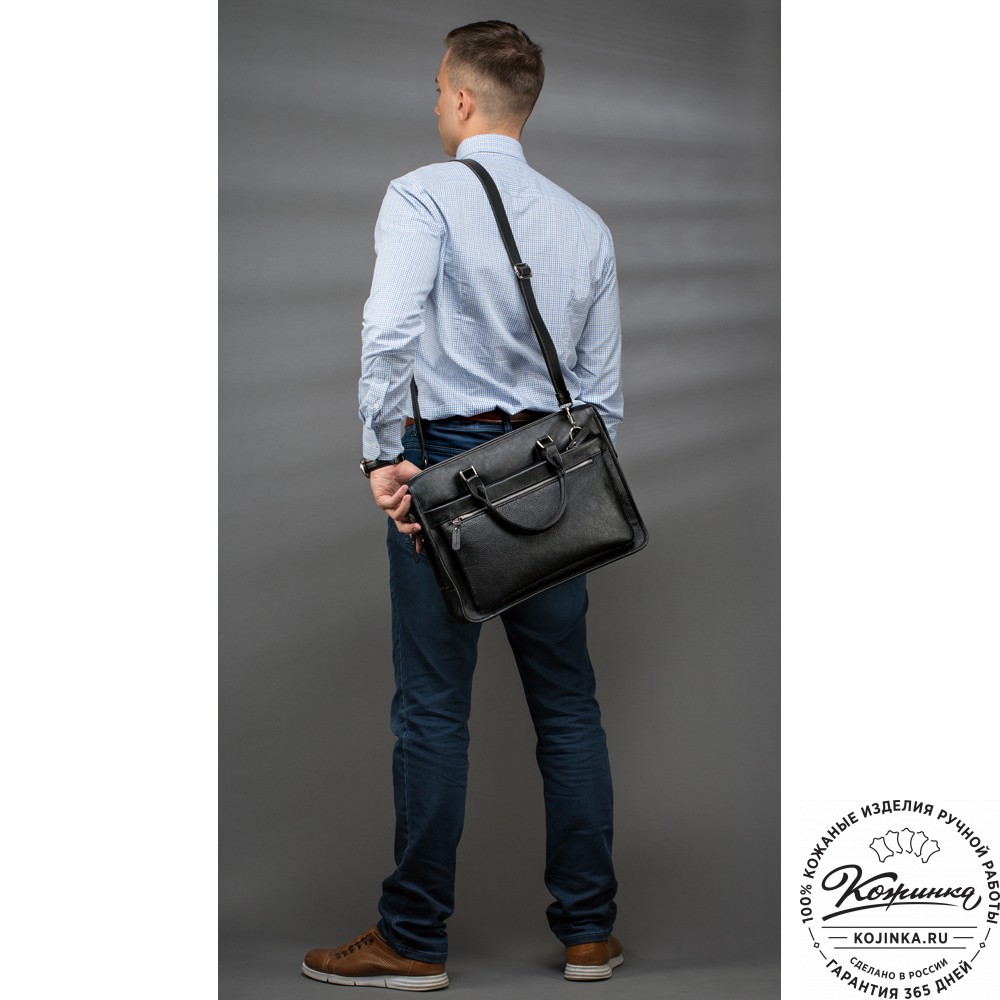 Кожаная деловая сумка "Вильямс" (чёрная) 